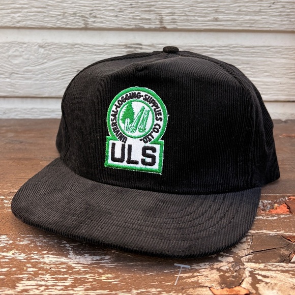 vintage ULS LOGGING supplies corduroy trucker hat snapback black - Picture 1 of 4